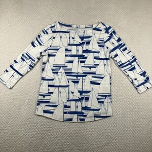Charter Club Pima Cotton Sail Boat-Print Top Size Med Petite Nautical Coastal